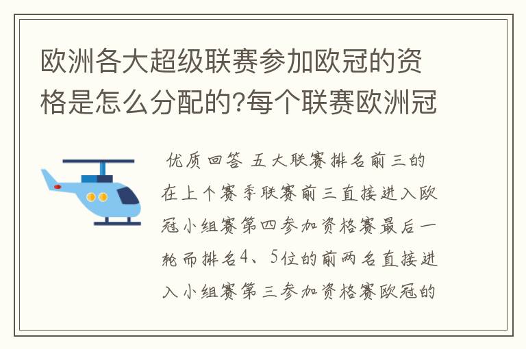 欧洲各大超级联赛参加欧冠的资格是怎么分配的?每个联赛欧洲冠军杯参赛队