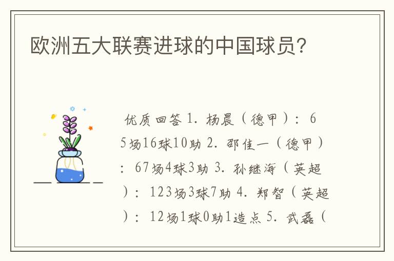 欧洲五大联赛进球的中国球员？