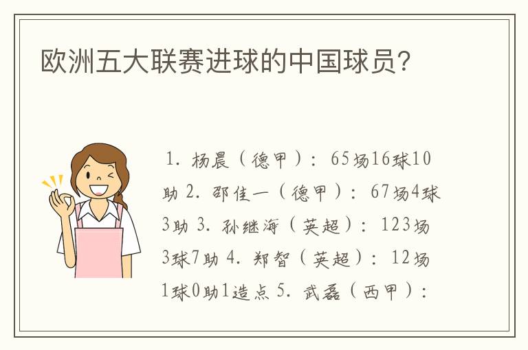 欧洲五大联赛进球的中国球员？