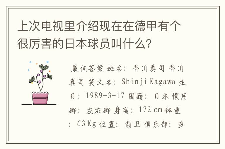 上次电视里介绍现在在德甲有个很厉害的日本球员叫什么？