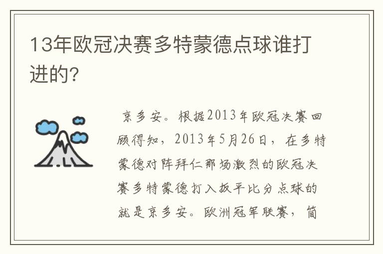 13年欧冠决赛多特蒙德点球谁打进的?