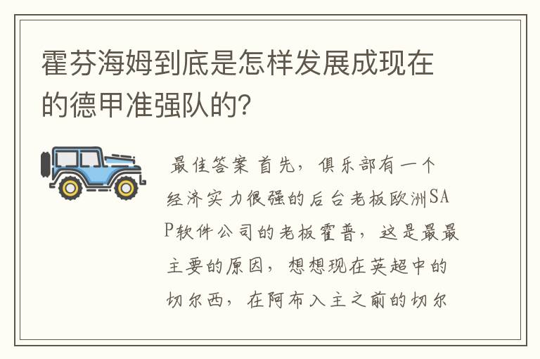 霍芬海姆到底是怎样发展成现在的德甲准强队的？