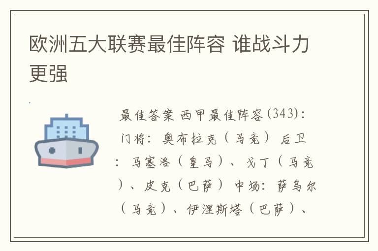 欧洲五大联赛最佳阵容 谁战斗力更强