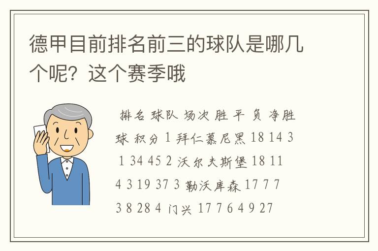 德甲目前排名前三的球队是哪几个呢？这个赛季哦