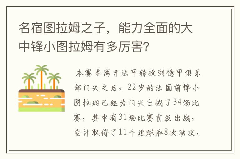 名宿图拉姆之子，能力全面的大中锋小图拉姆有多厉害？