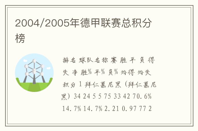 2004/2005年德甲联赛总积分榜