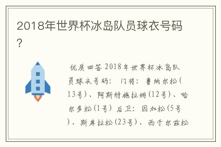 2018年世界杯冰岛队员球衣号码？