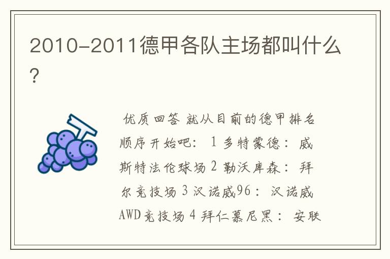 2010-2011德甲各队主场都叫什么？