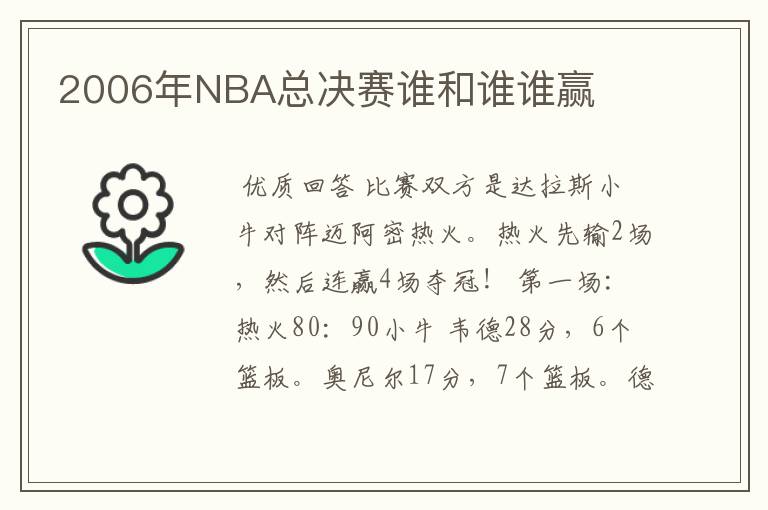 2006年NBA总决赛谁和谁谁赢