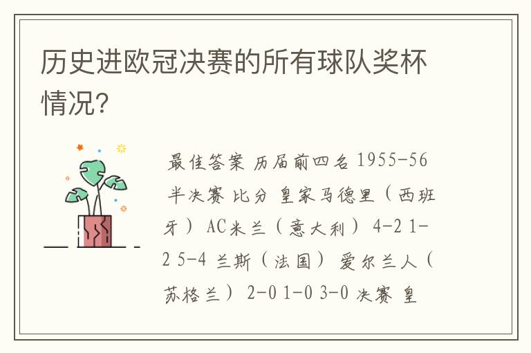 历史进欧冠决赛的所有球队奖杯情况？