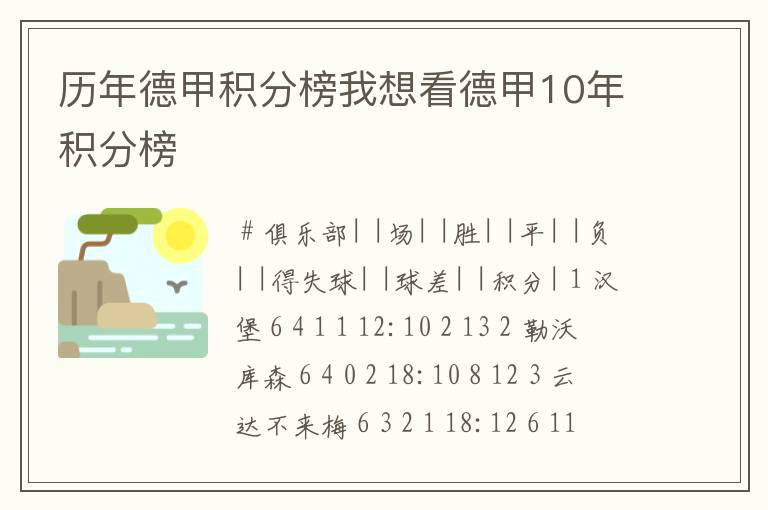 历年德甲积分榜我想看德甲10年积分榜