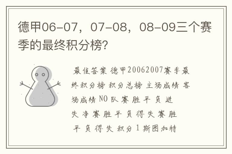 德甲06-07，07-08，08-09三个赛季的最终积分榜？