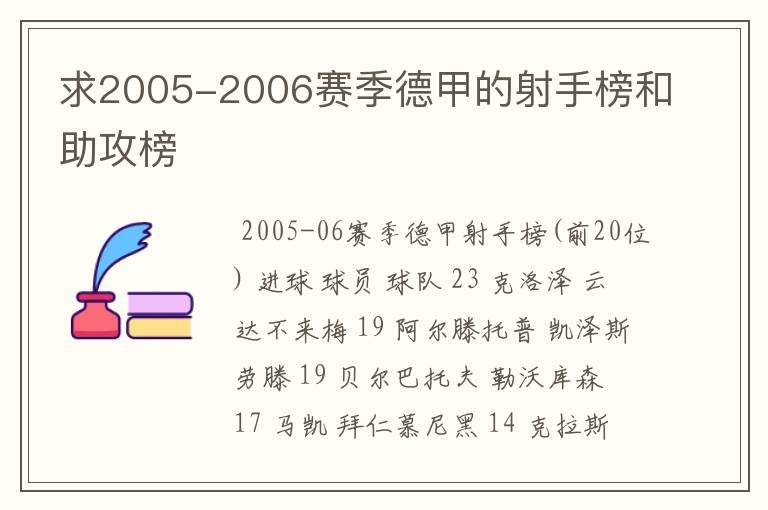 求2005-2006赛季德甲的射手榜和助攻榜