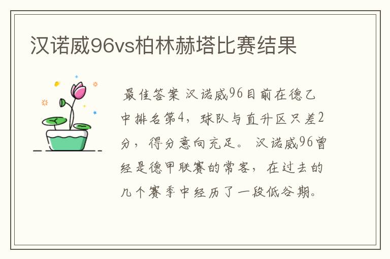 汉诺威96vs柏林赫塔比赛结果