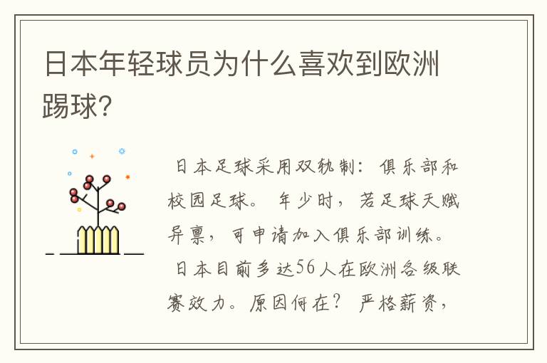 日本年轻球员为什么喜欢到欧洲踢球？