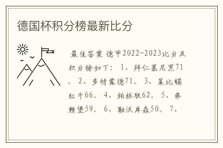 德国杯积分榜最新比分