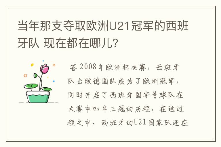 当年那支夺取欧洲U21冠军的西班牙队 现在都在哪儿？