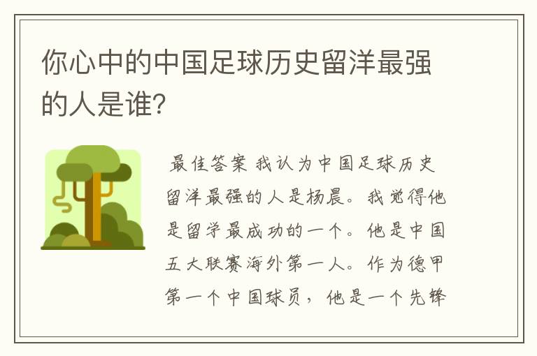 你心中的中国足球历史留洋最强的人是谁？