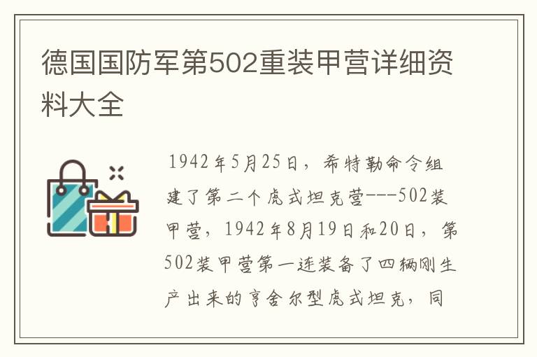 德国国防军第502重装甲营详细资料大全