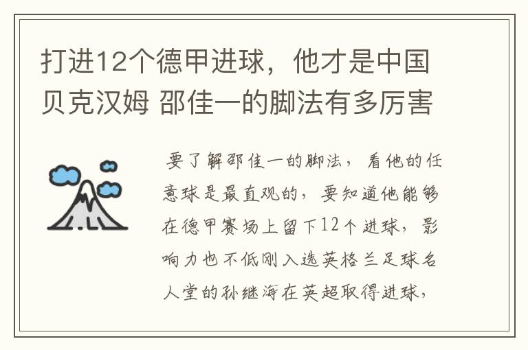 打进12个德甲进球，他才是中国贝克汉姆 邵佳一的脚法有多厉害