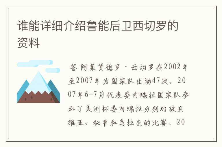 谁能详细介绍鲁能后卫西切罗的资料