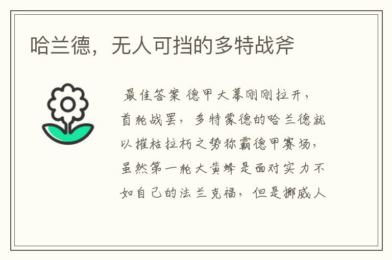 哈兰德，无人可挡的多特战斧