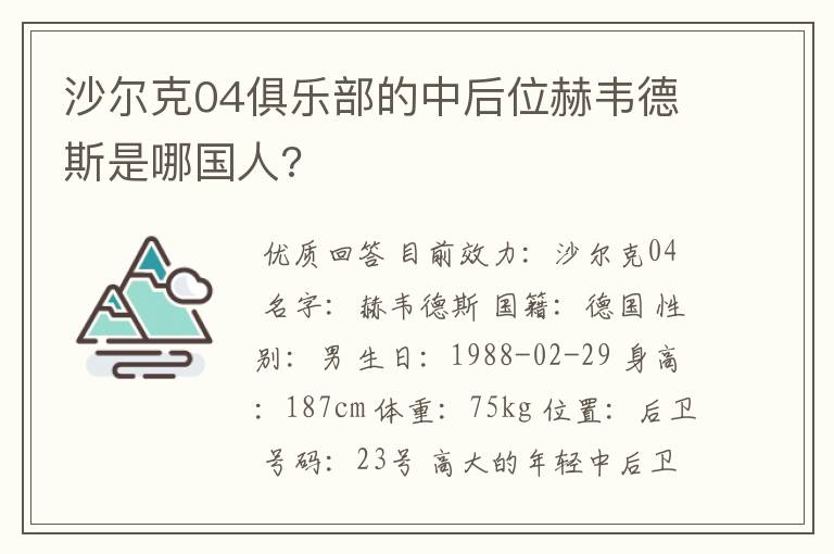 沙尔克04俱乐部的中后位赫韦德斯是哪国人?