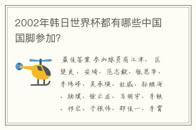 2002年韩日世界杯都有哪些中国国脚参加？