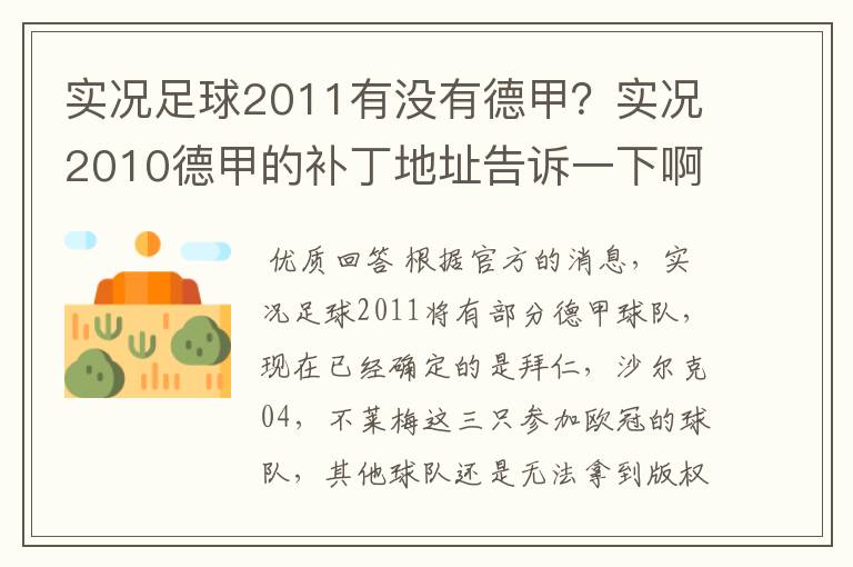 实况足球2011有没有德甲？实况2010德甲的补丁地址告诉一下啊