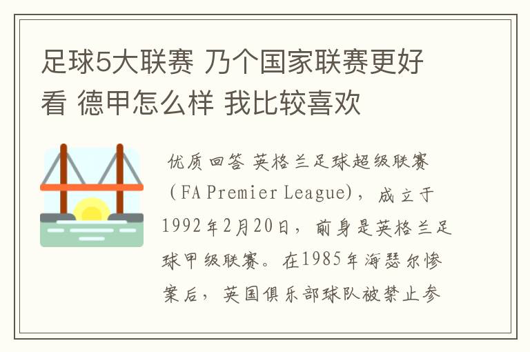 足球5大联赛 乃个国家联赛更好看 德甲怎么样 我比较喜欢