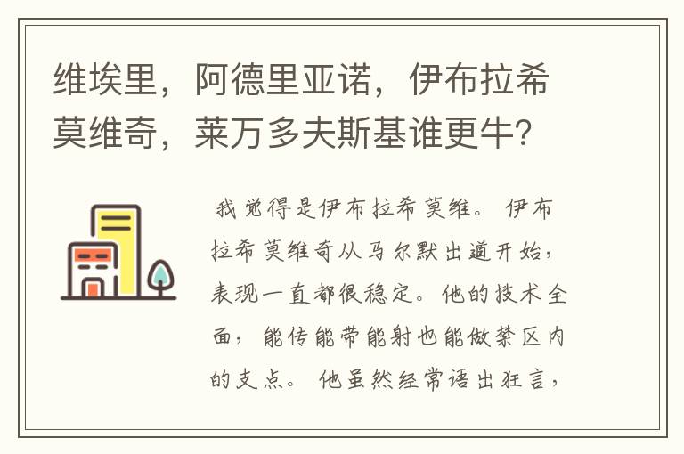 维埃里，阿德里亚诺，伊布拉希莫维奇，莱万多夫斯基谁更牛？