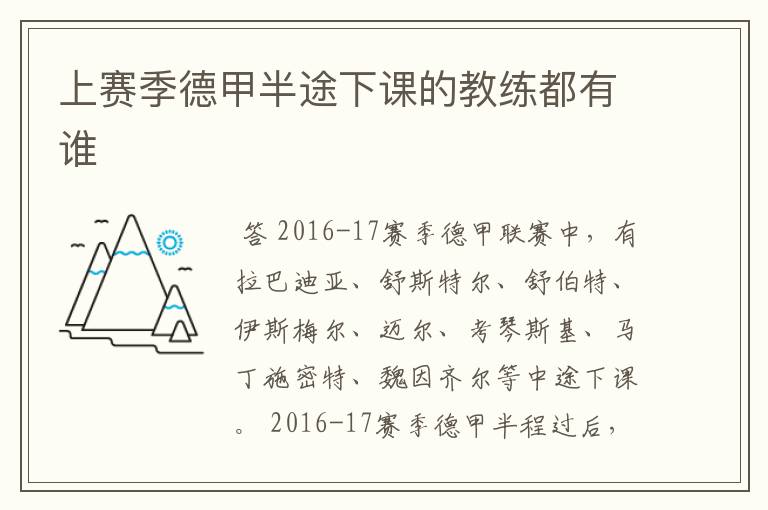 上赛季德甲半途下课的教练都有谁