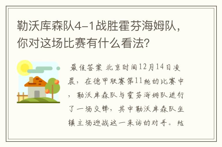 勒沃库森队4-1战胜霍芬海姆队，你对这场比赛有什么看法？