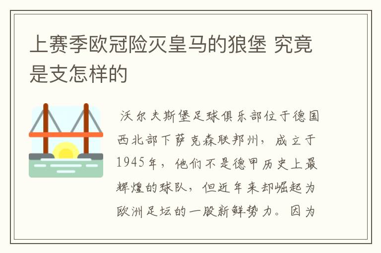 上赛季欧冠险灭皇马的狼堡 究竟是支怎样的