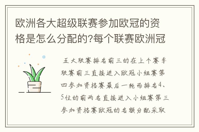 欧洲各大超级联赛参加欧冠的资格是怎么分配的?每个联赛欧洲冠军杯参赛队