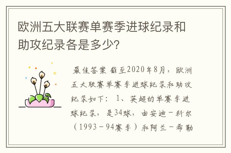 欧洲五大联赛单赛季进球纪录和助攻纪录各是多少？