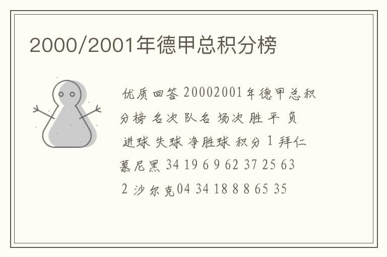 2000/2001年德甲总积分榜