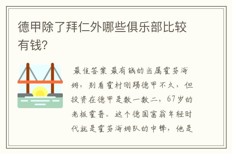 德甲除了拜仁外哪些俱乐部比较有钱？