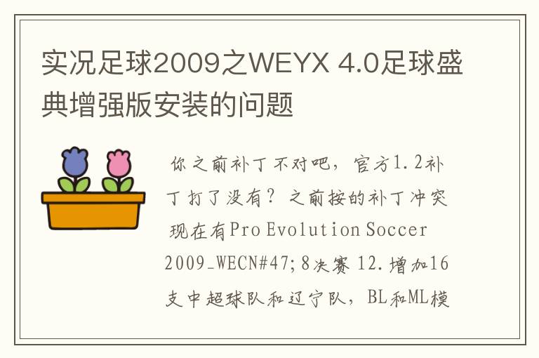 实况足球2009之WEYX 4.0足球盛典增强版安装的问题