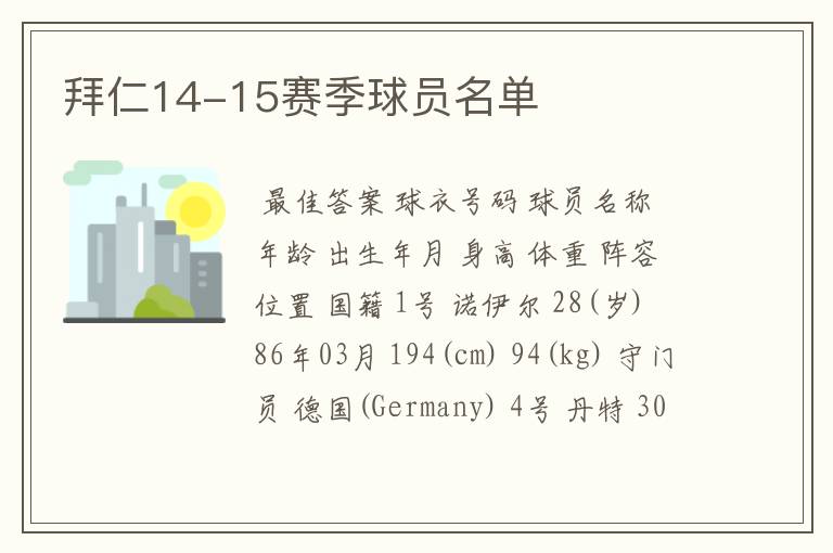 拜仁14-15赛季球员名单