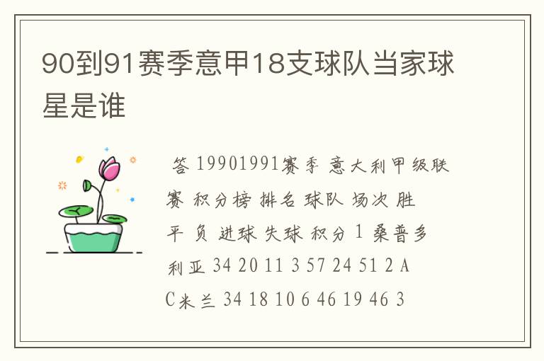 90到91赛季意甲18支球队当家球星是谁