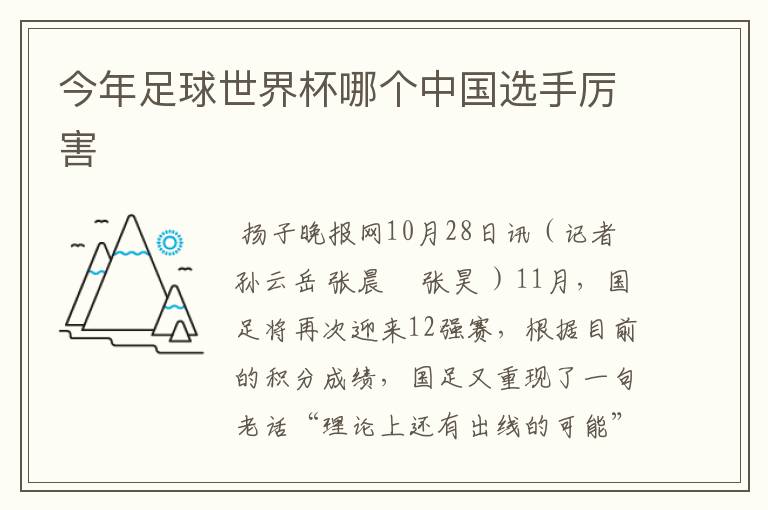 今年足球世界杯哪个中国选手厉害