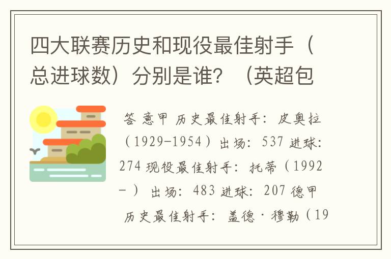 四大联赛历史和现役最佳射手（总进球数）分别是谁？（英超包括英甲）