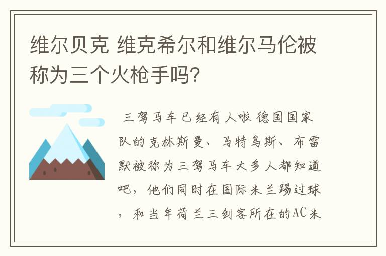 维尔贝克 维克希尔和维尔马伦被称为三个火枪手吗？