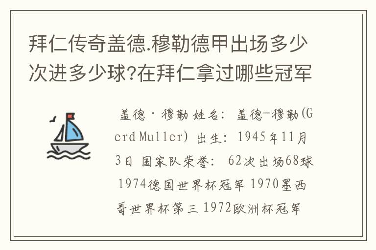 拜仁传奇盖德.穆勒德甲出场多少次进多少球?在拜仁拿过哪些冠军?