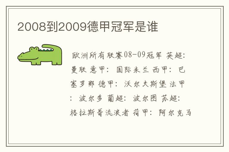 2008到2009德甲冠军是谁