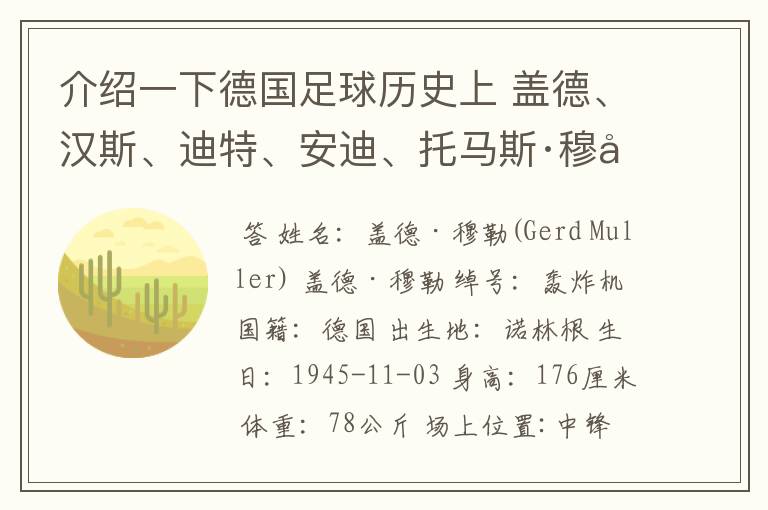 介绍一下德国足球历史上 盖德、汉斯、迪特、安迪、托马斯·穆勒的资料？