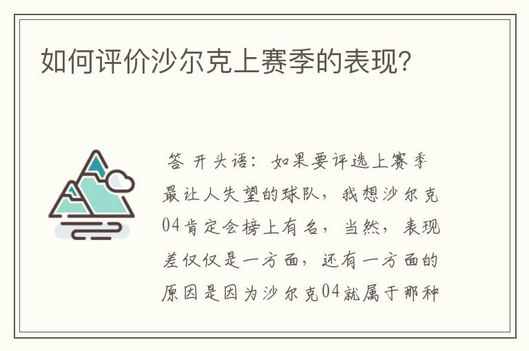 如何评价沙尔克上赛季的表现？