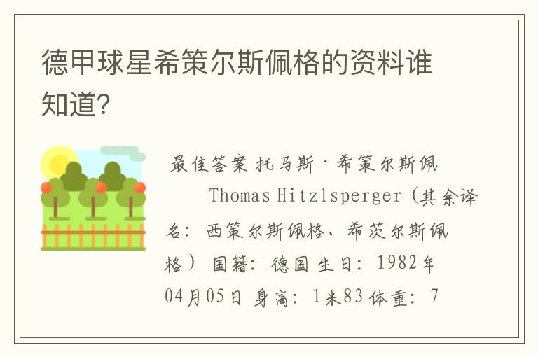 德甲球星希策尔斯佩格的资料谁知道？