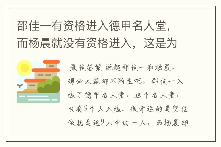 邵佳一有资格进入德甲名人堂，而杨晨就没有资格进入，这是为何？